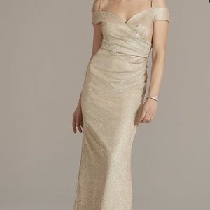 Off-the-Shoulder Metallic Sheath Gown OLEG CASSINI